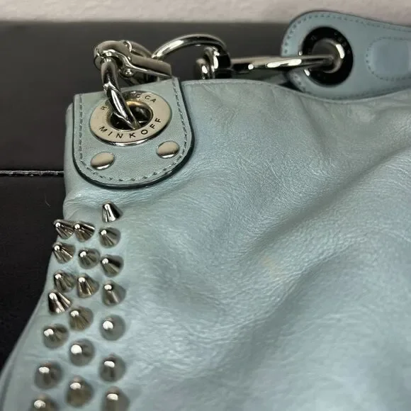 Rebecca Minkoff Studded Satchel Bag Shoulder Purse Bright Light Blue - Picture 6 of 12